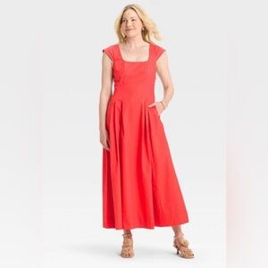 NWT A New Day Poplin Midi Dress Coral